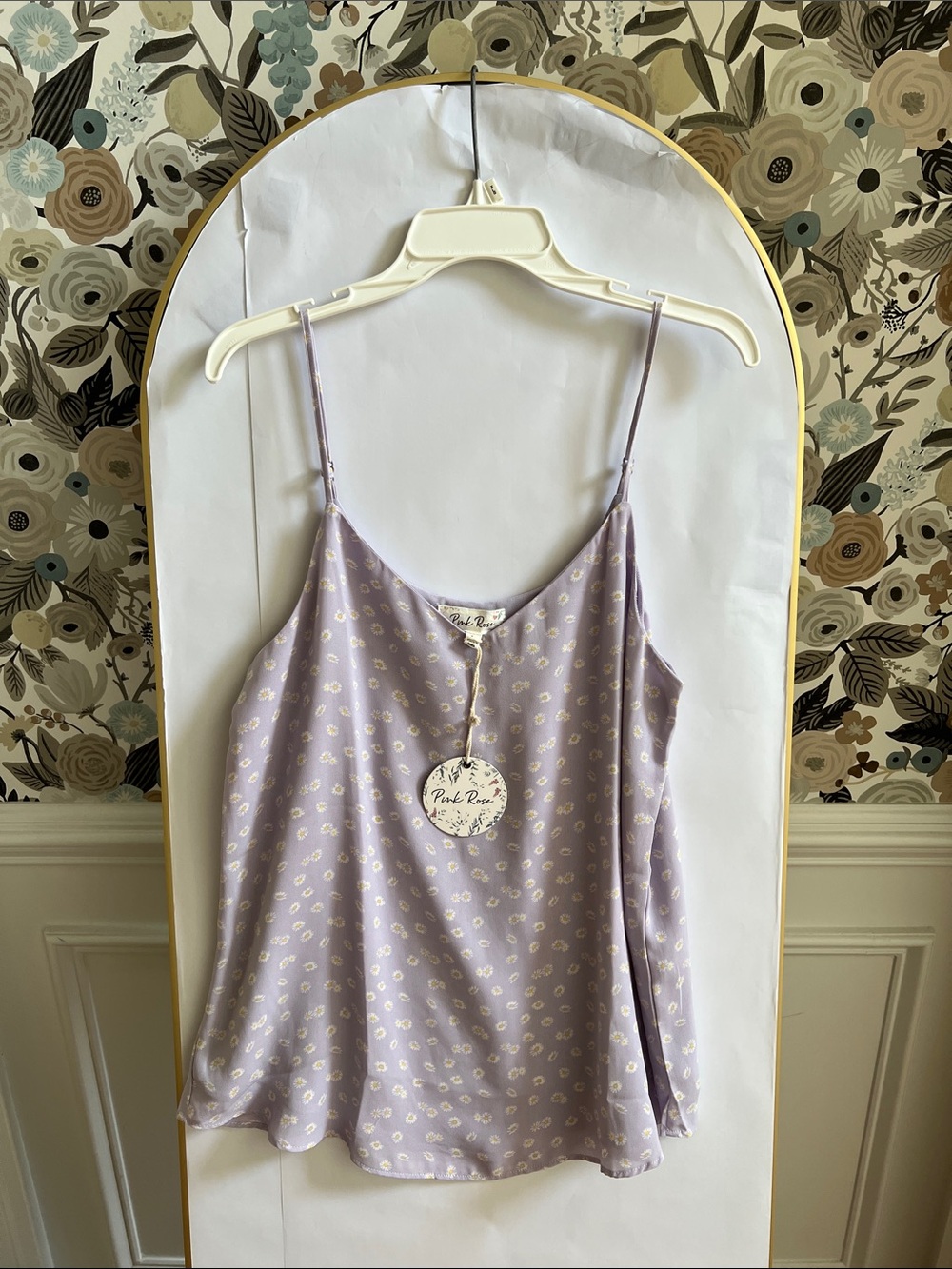 Pink Rose Lavender Floral Satin Cami